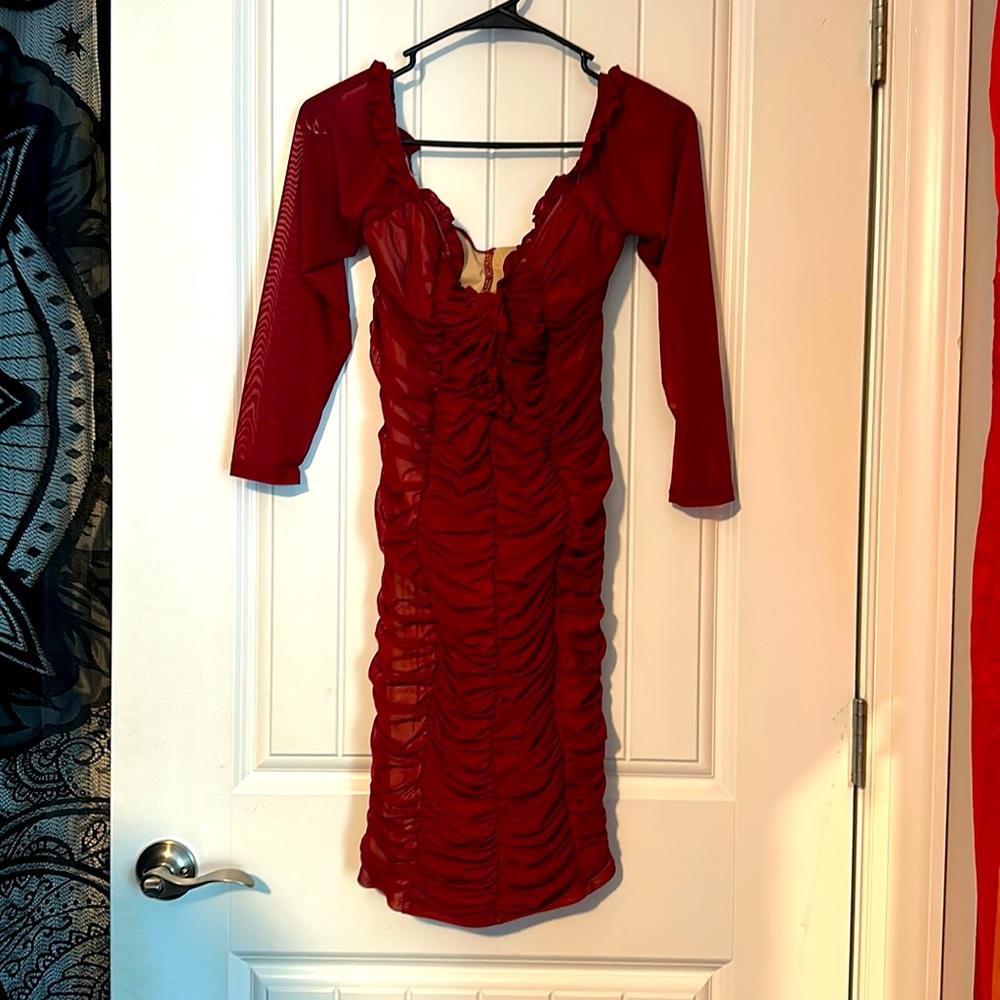 Shied Wine Red curvy 1xL formal dress mid thigh length